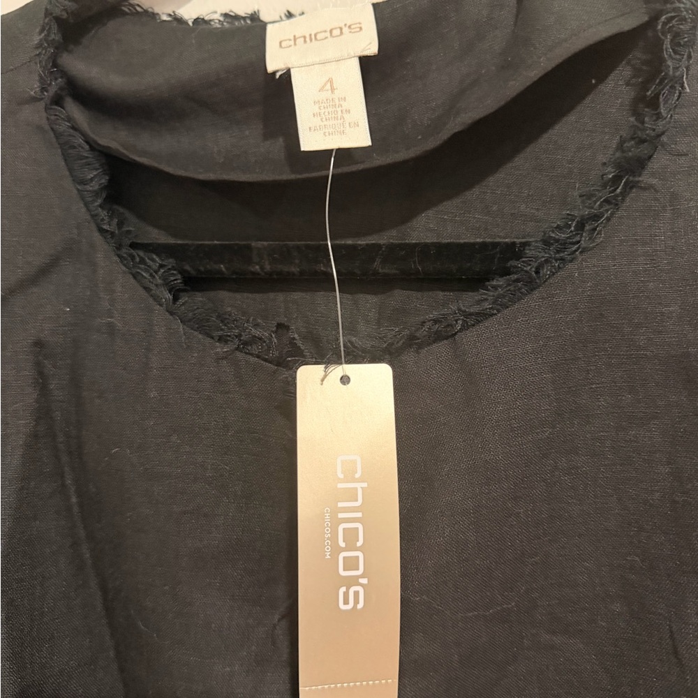 Chico's Linen Black Fringe Trim Bell-Sleeve Jacket - Picture 12 of 16